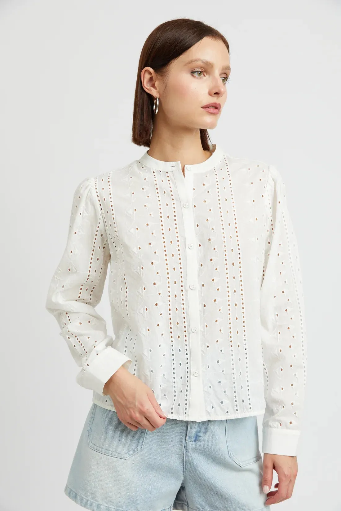 Cotton Eyelet Button Up Top