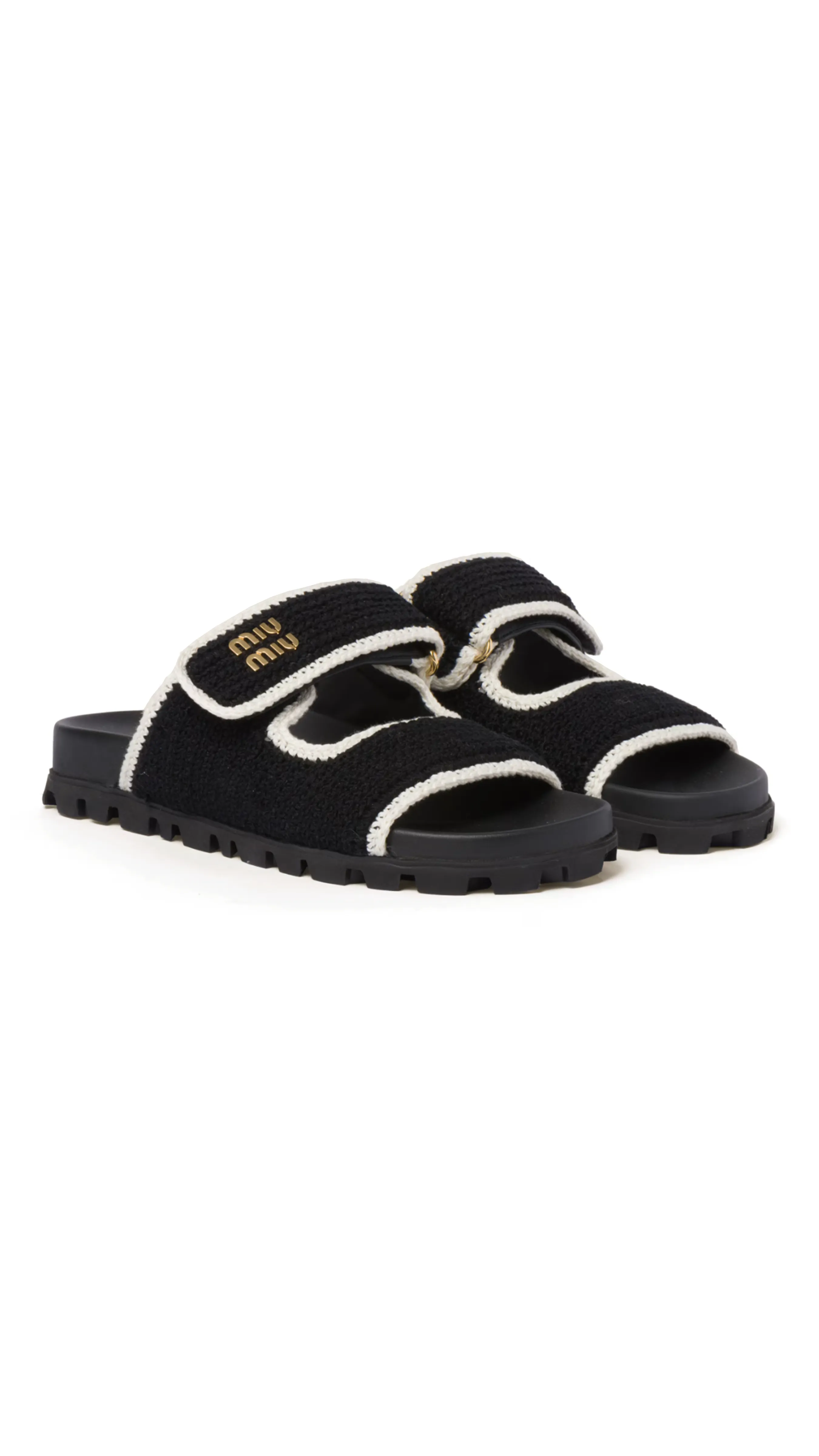 Crochet Knit Slides - Black/Ivory