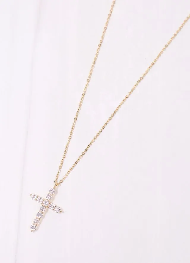 Dermot CZ Cross Necklace GOLD