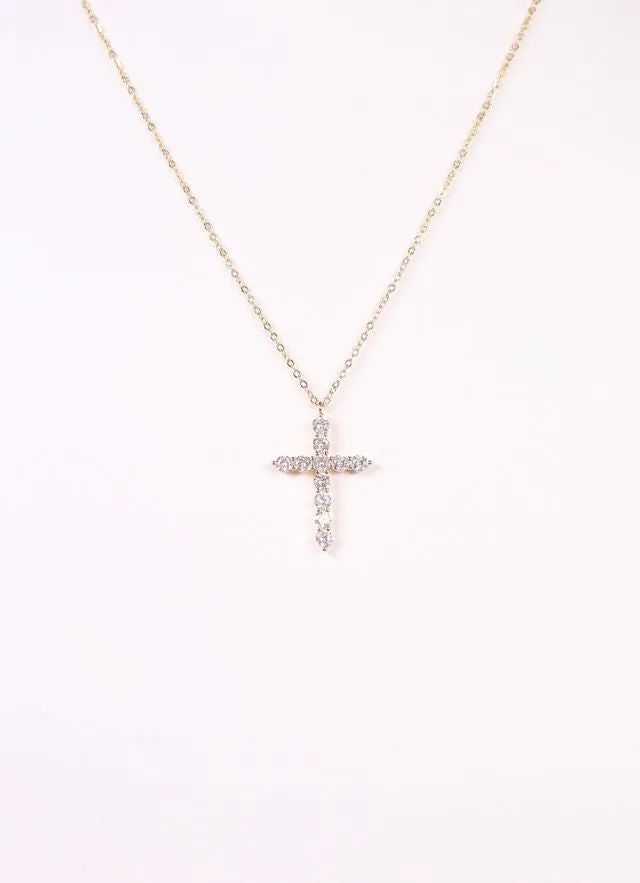 Dermot CZ Cross Necklace GOLD