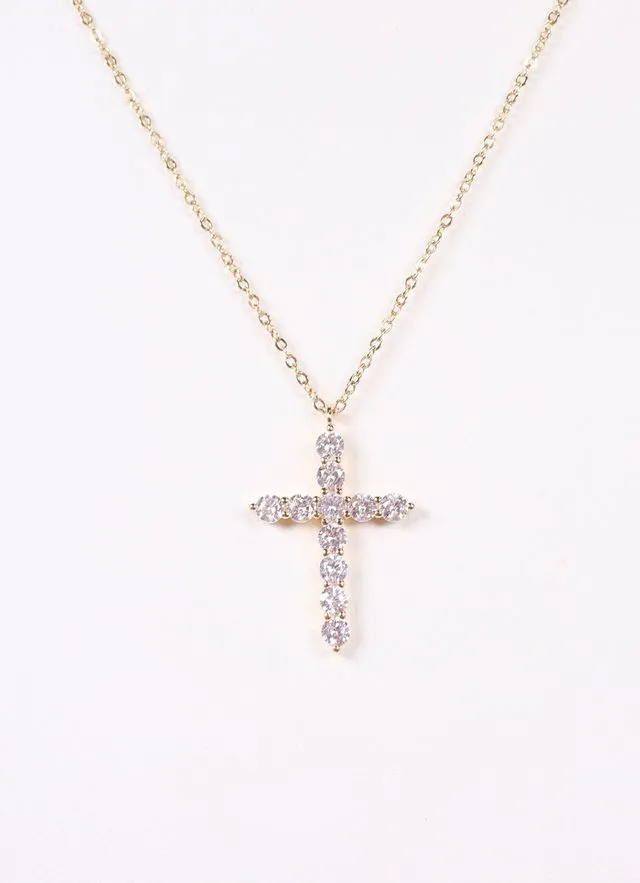 Dermot CZ Cross Necklace GOLD