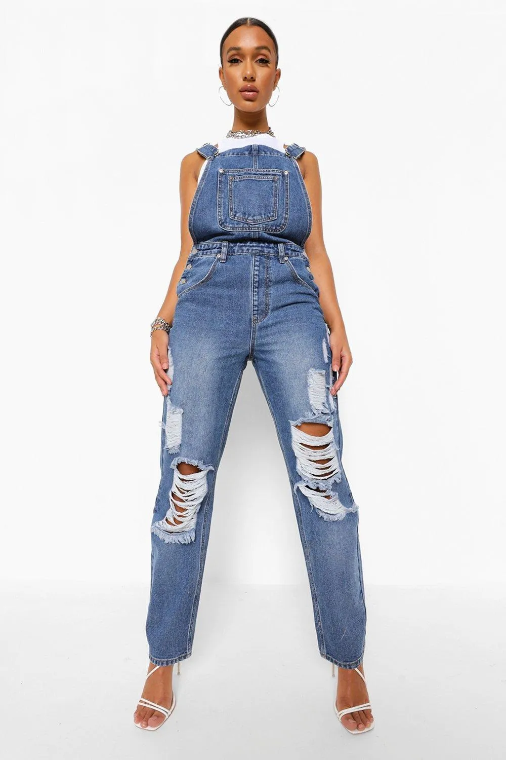 Distressed Straight Leg Overalls