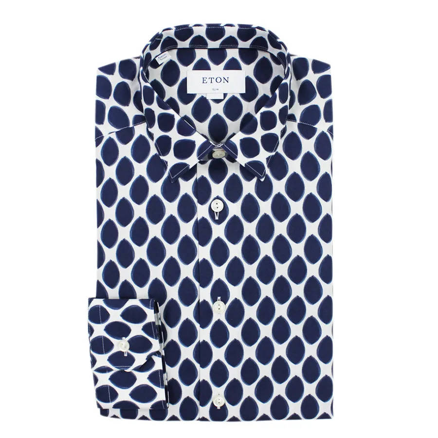 Eton - Slim Fit Oval Print Shirt in Navy & White