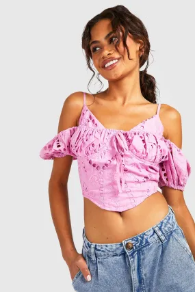 Eyelet Anglaise Pointed Hem Corset Strappy Top