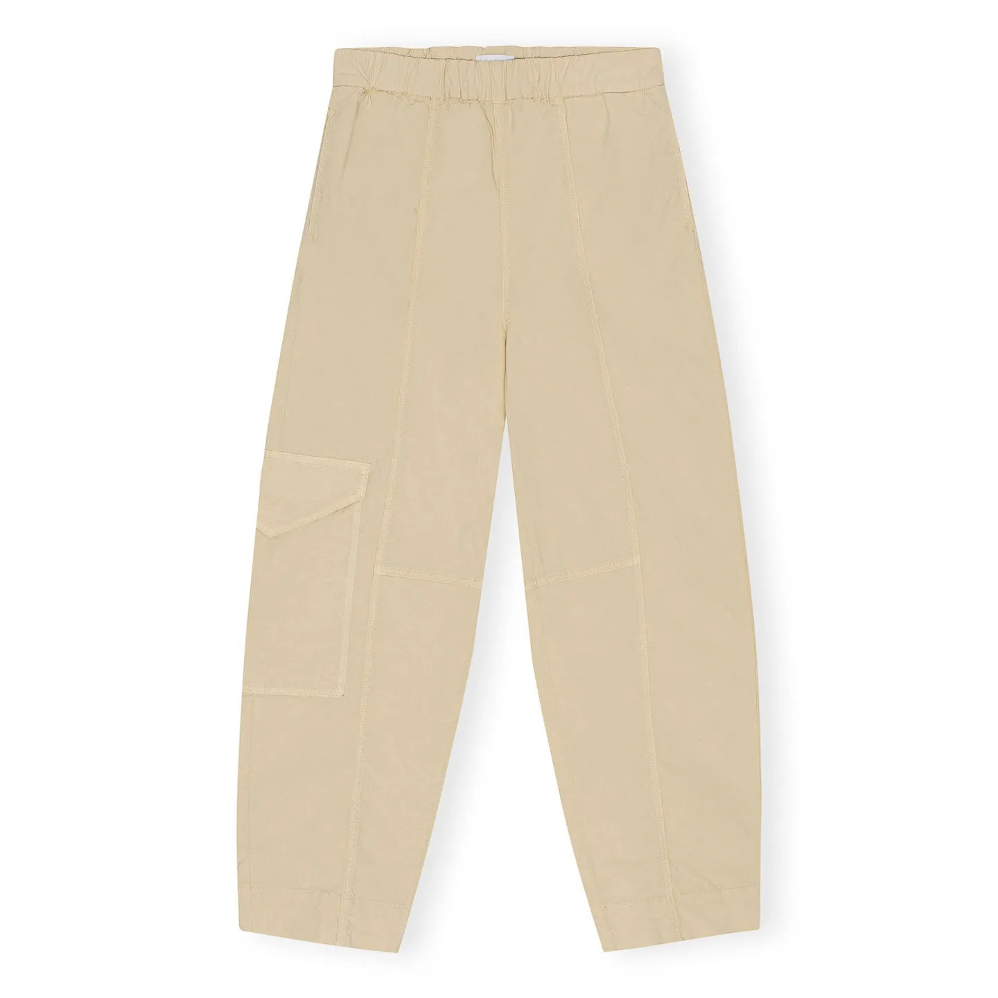 Ganni Washed Cotton Canvas Elasticated Curve Pants 'Pale Khaki'