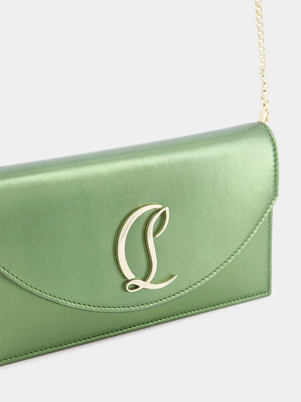 Green Loubi54 Nappa Leather Clutch Bag