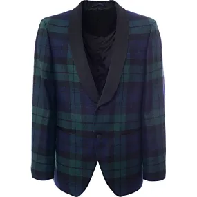 Hackett London Black Watch Shawl Collar Jacket in Green