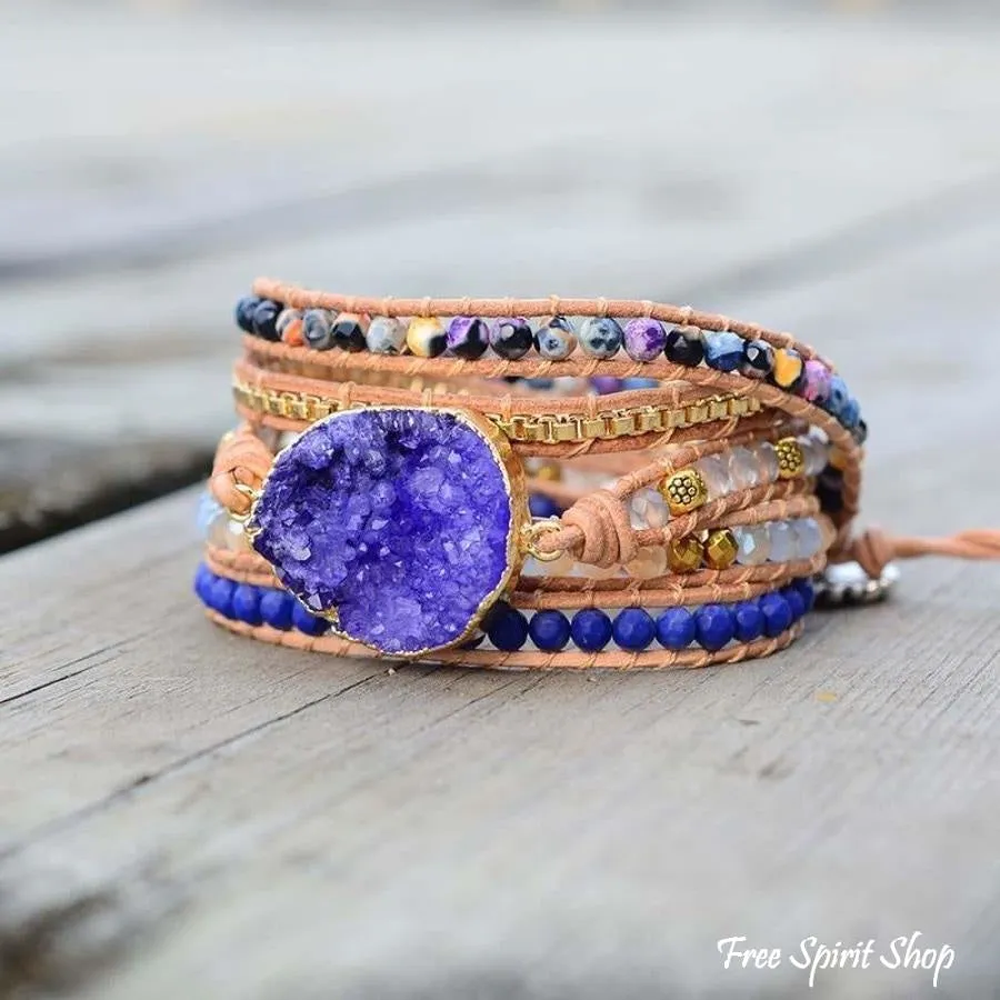 Handmade Blue Druzy Beaded Wrap Bracelet