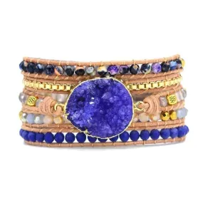 Handmade Blue Druzy Beaded Wrap Bracelet