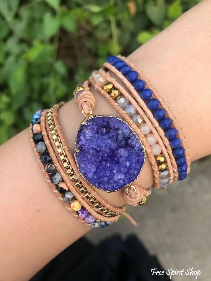 Handmade Blue Druzy Beaded Wrap Bracelet