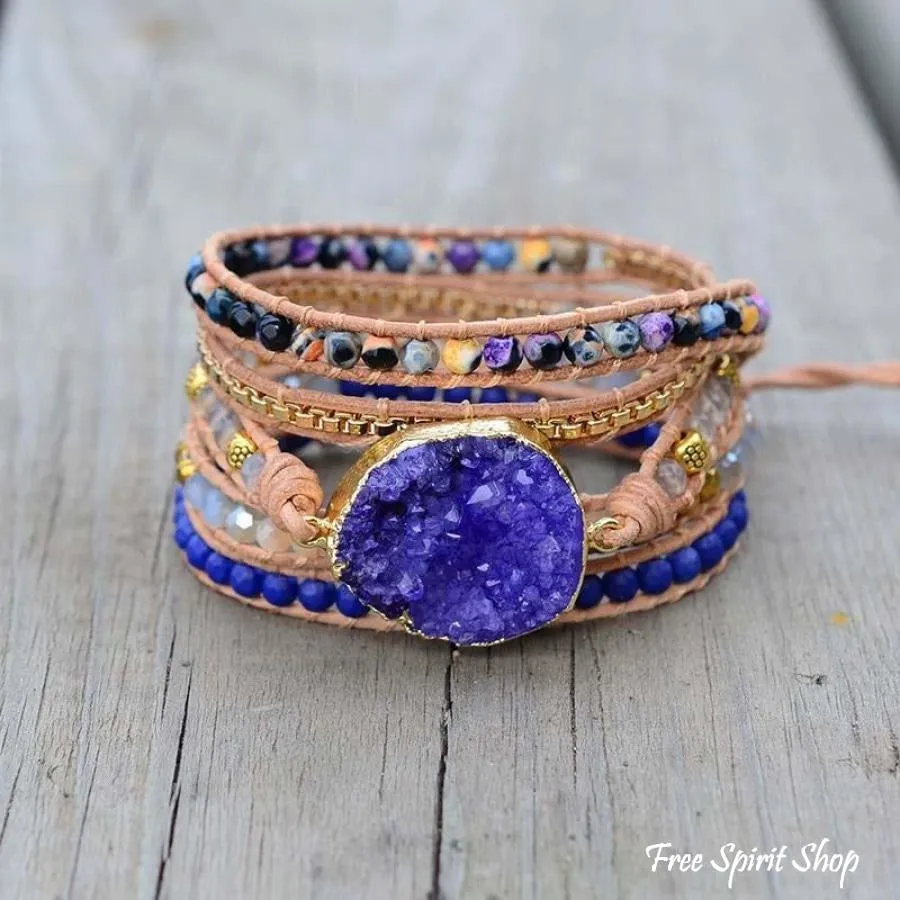 Handmade Blue Druzy Beaded Wrap Bracelet