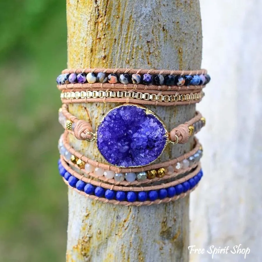 Handmade Blue Druzy Beaded Wrap Bracelet