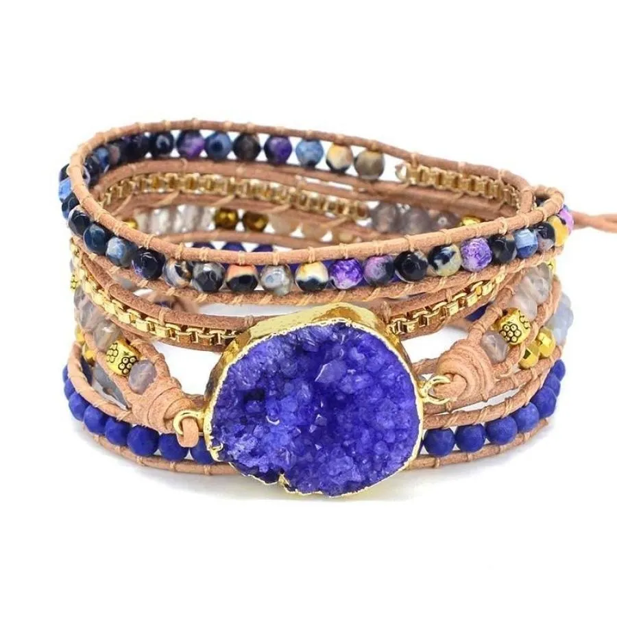 Handmade Blue Druzy Beaded Wrap Bracelet