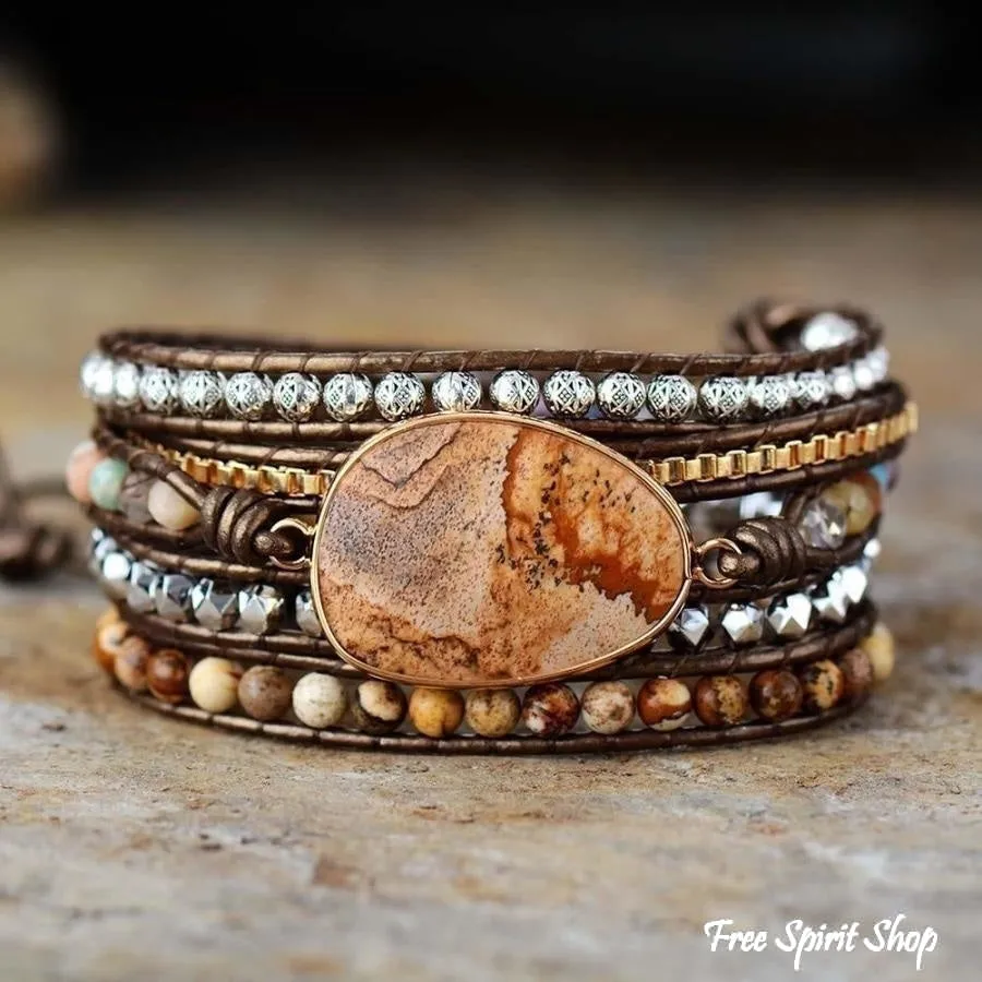 Handmade Natural Earthy Jasper Wrap Bracelet