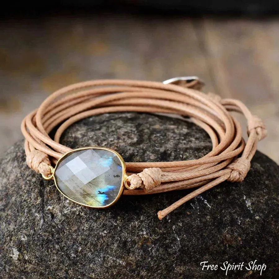 Handmade Natural Labradorite Gemstone Wrap Bracelet