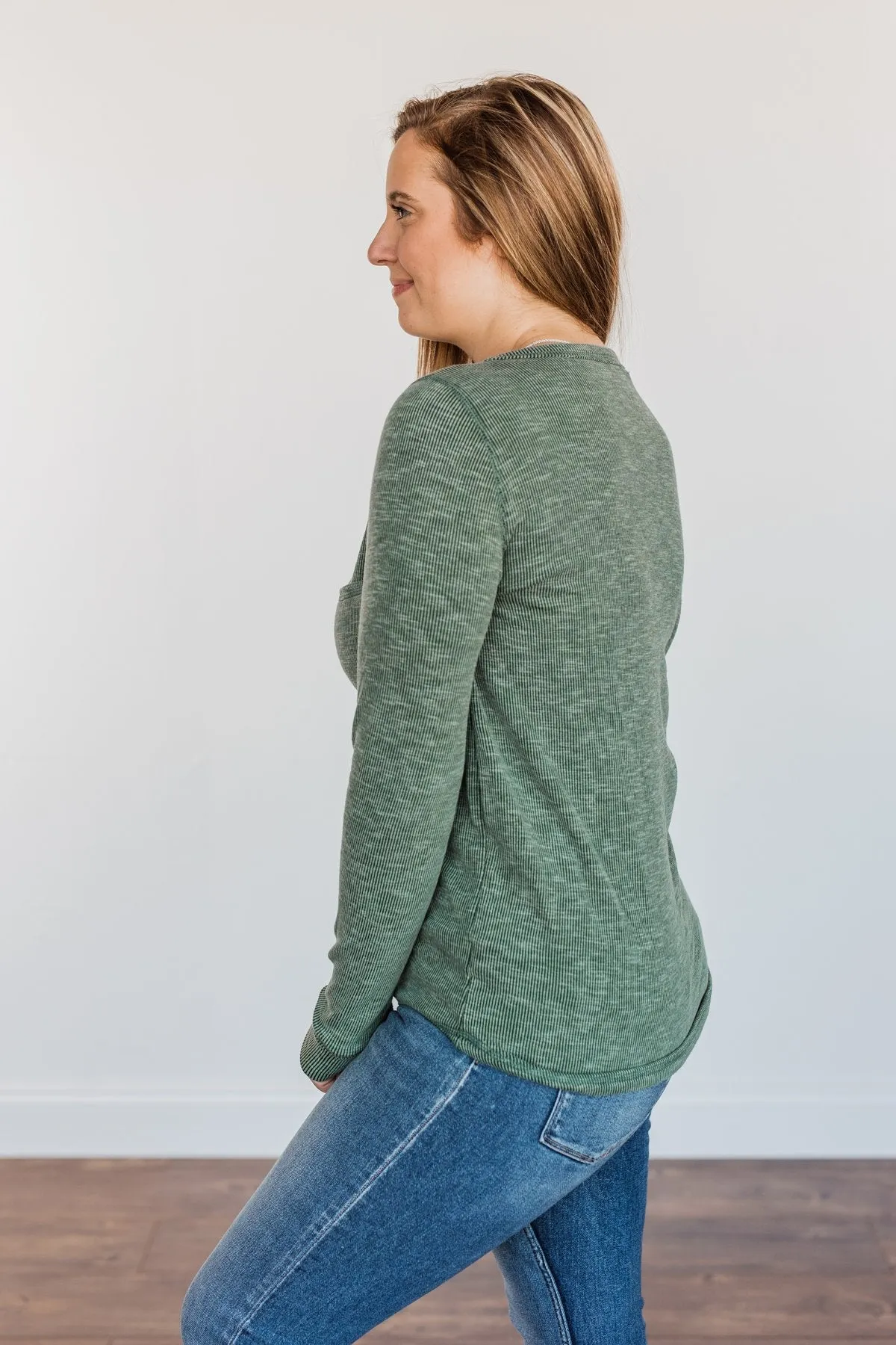 Harvest Happenings Knit Pocket Top- Forest Green