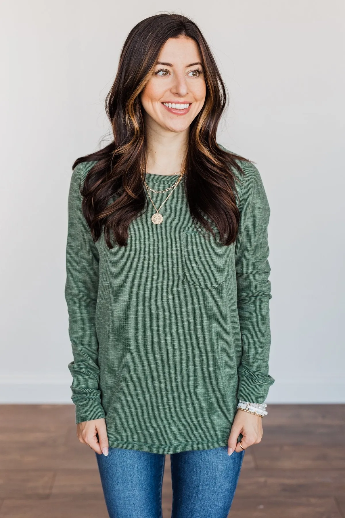 Harvest Happenings Knit Pocket Top- Forest Green