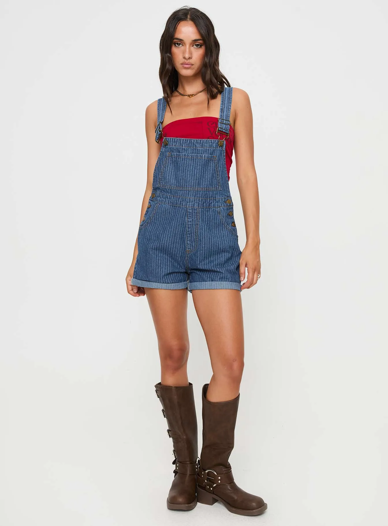 Kacey Overalls Mid Blue Pinstripe