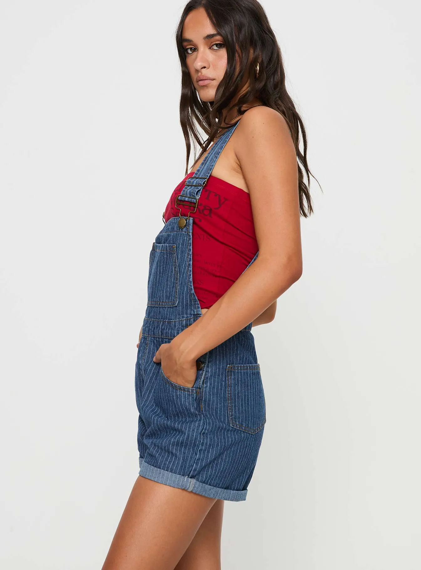 Kacey Overalls Mid Blue Pinstripe