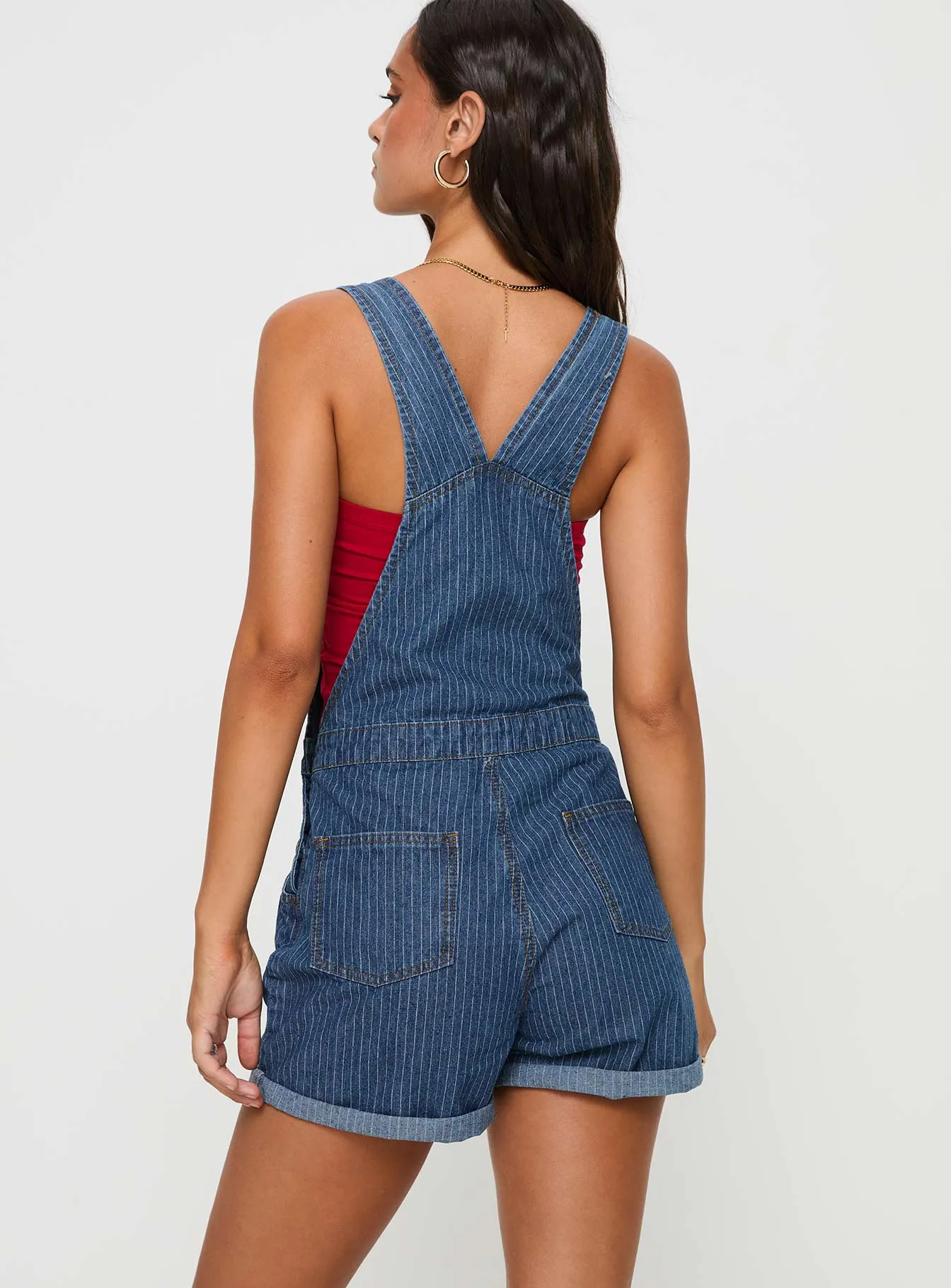 Kacey Overalls Mid Blue Pinstripe