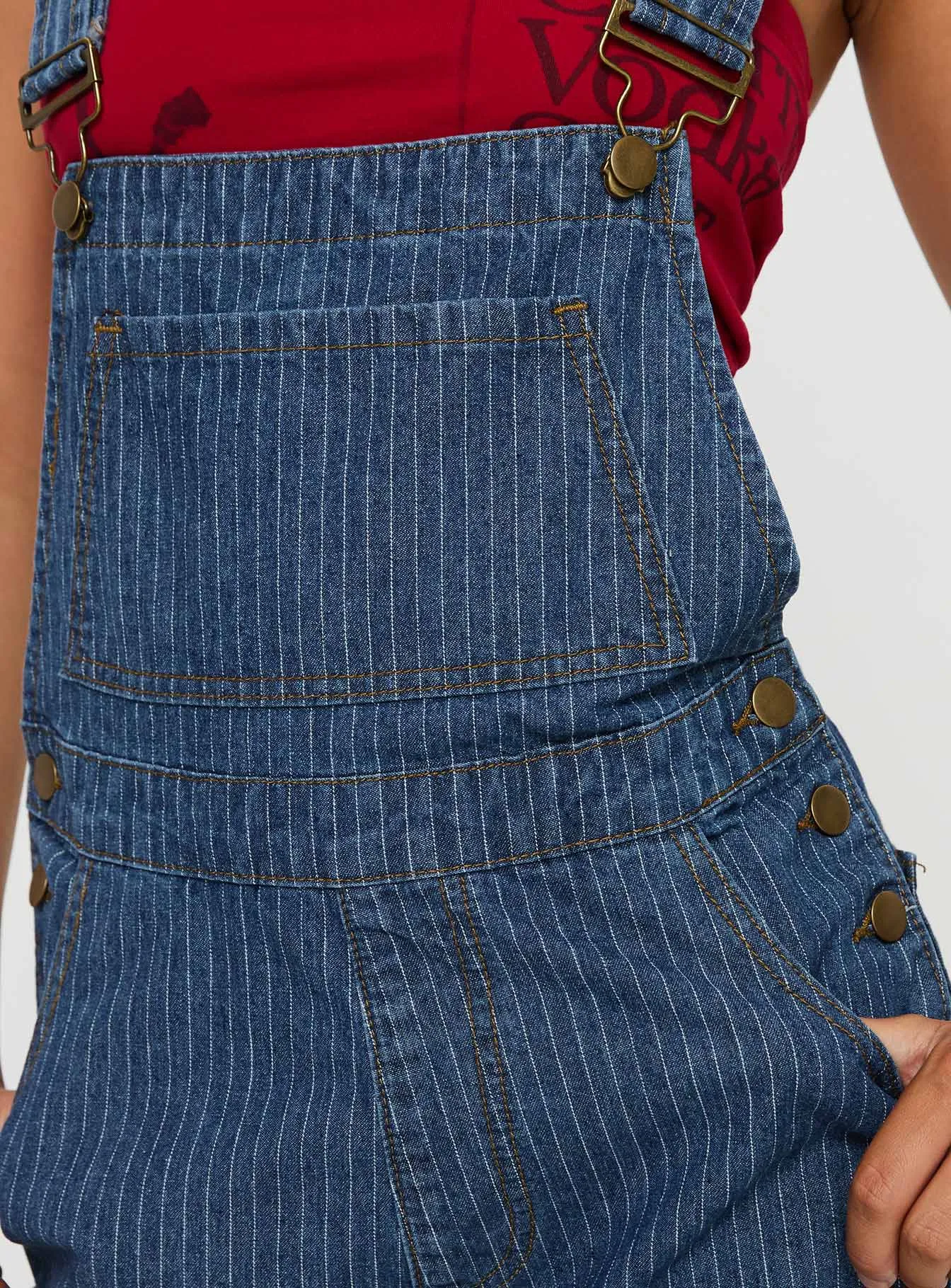 Kacey Overalls Mid Blue Pinstripe