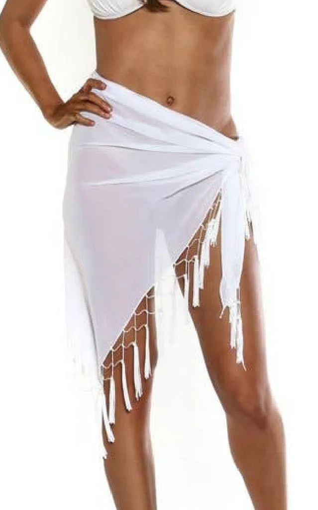 Karina White Sheer Fringe Wrap - Cover Up - Limited Edition