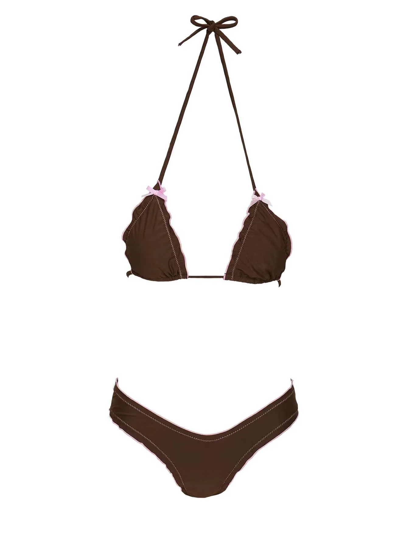 Kathrine High Cut Frill Bikini Bottoms Brown