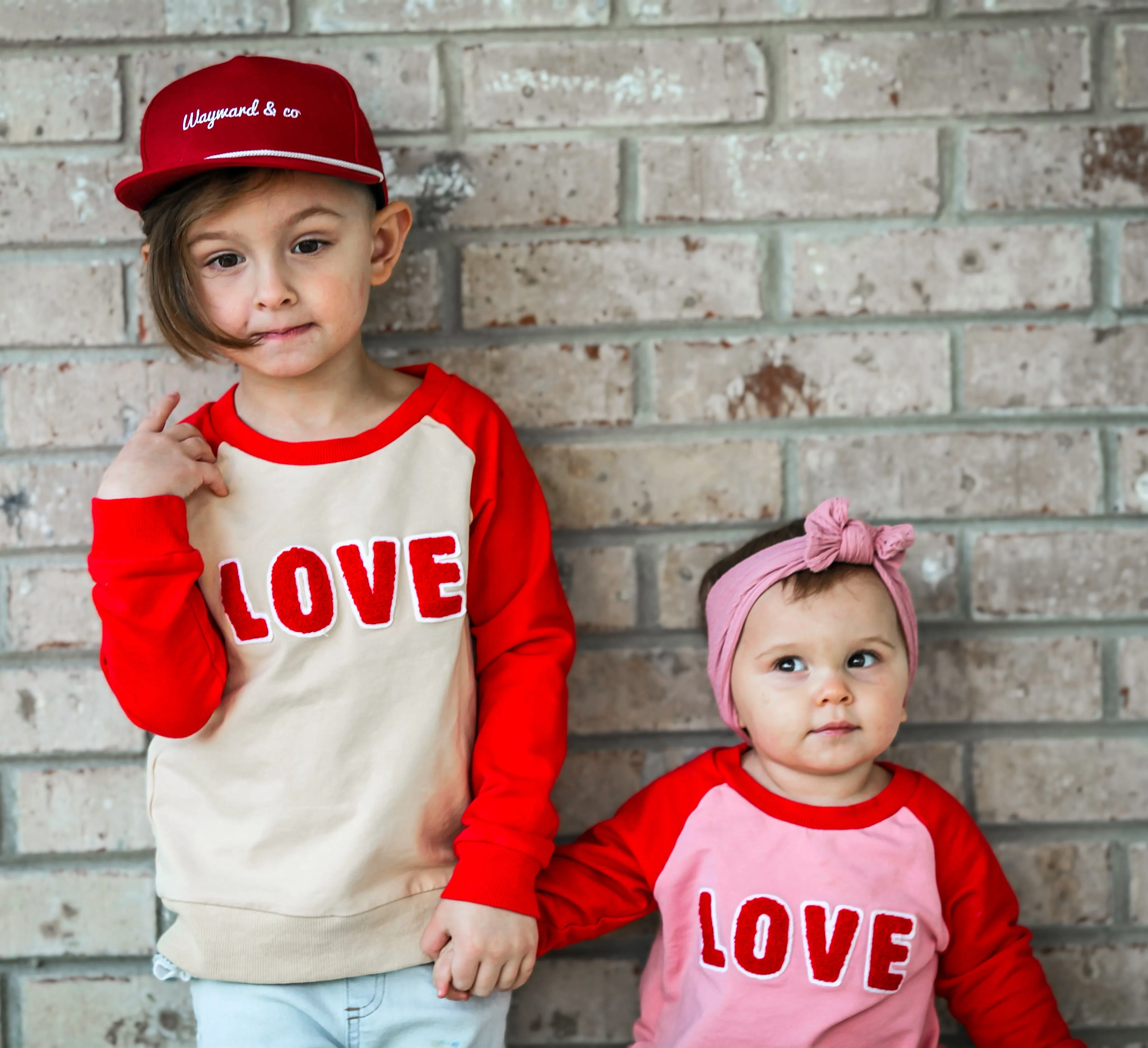 Khaki & Red LOVE Raglan Crewneck