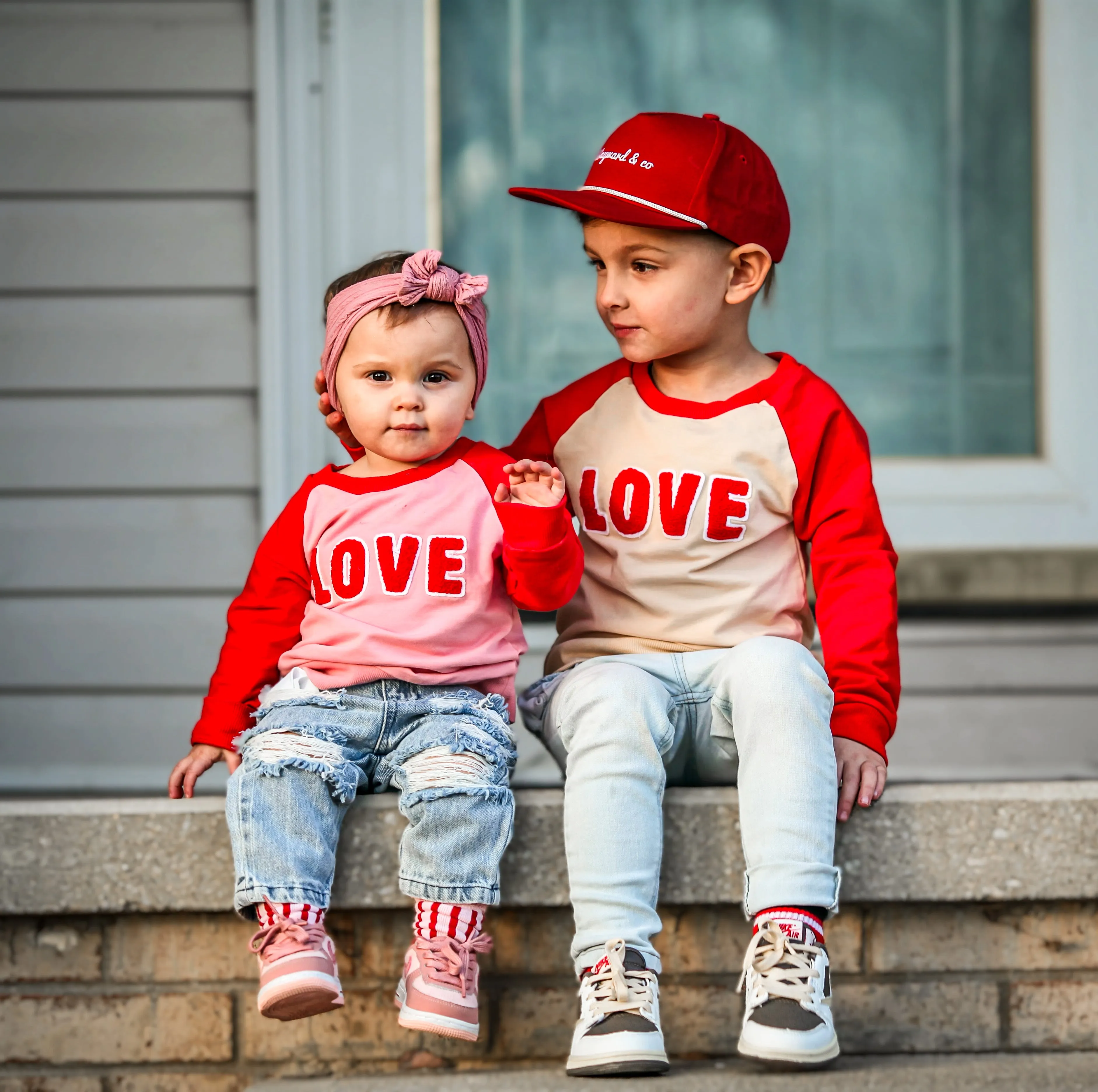 Khaki & Red LOVE Raglan Crewneck