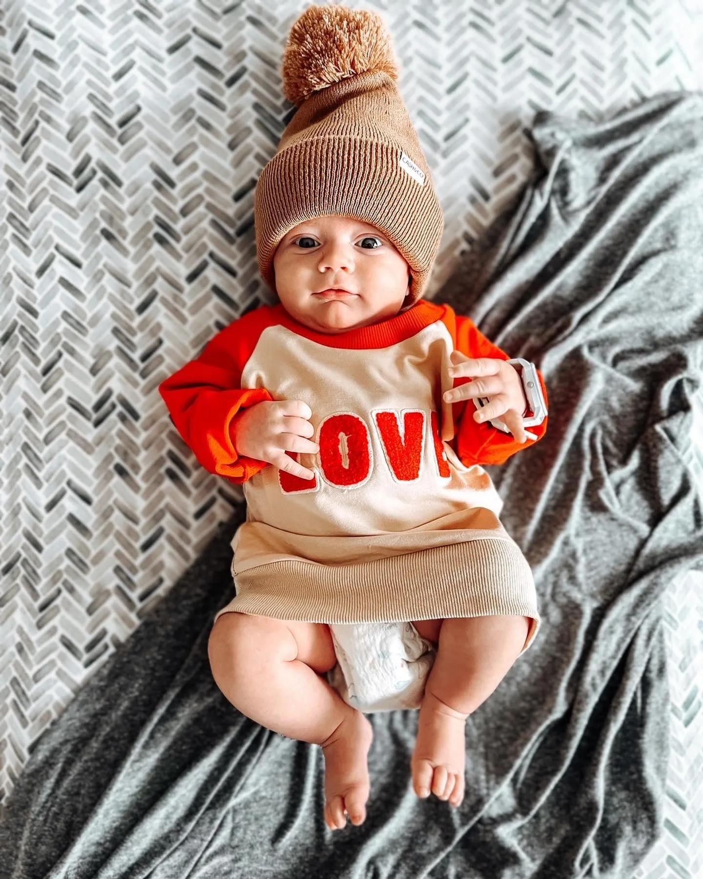 Khaki & Red LOVE Raglan Crewneck