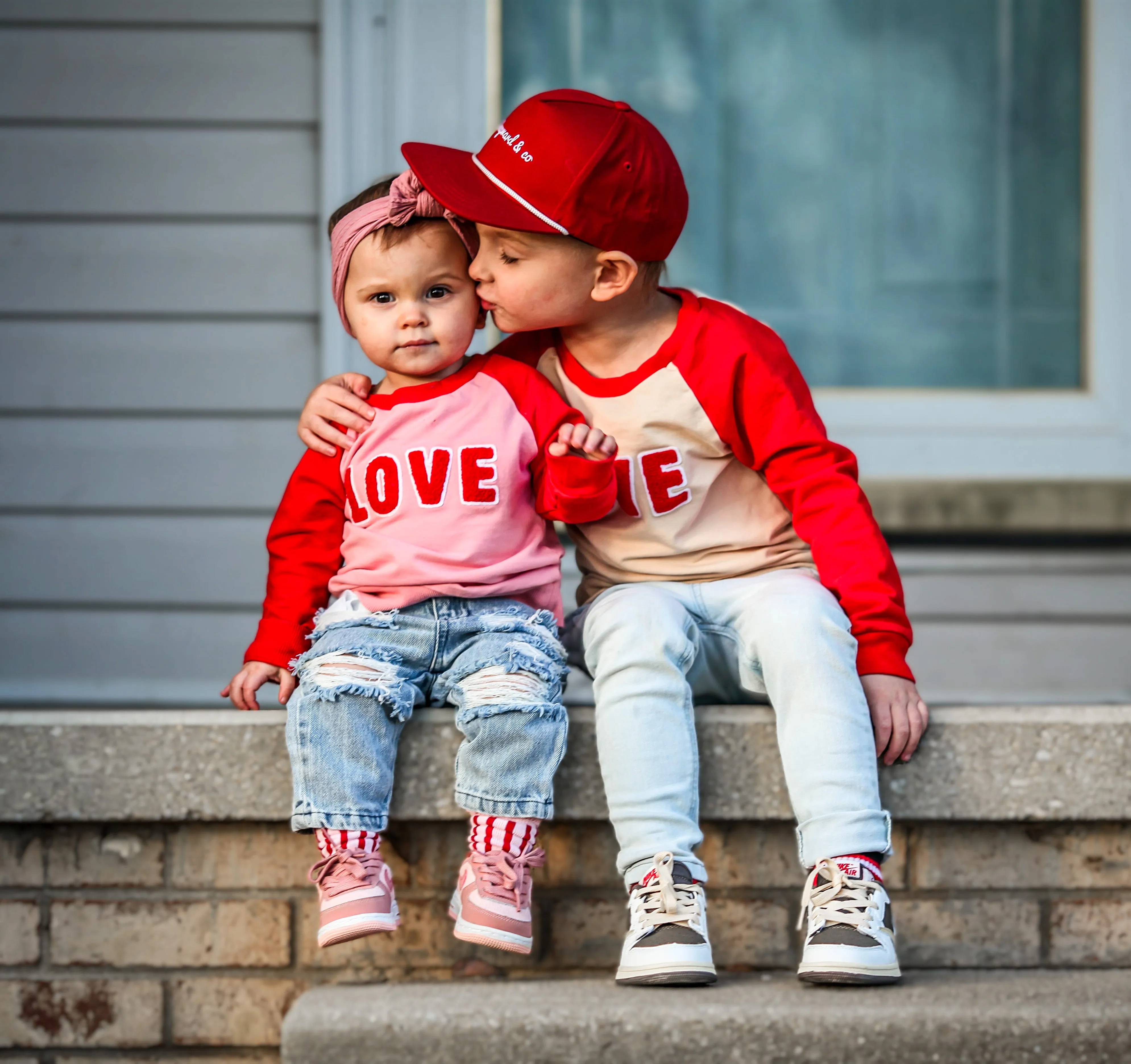 Khaki & Red LOVE Raglan Crewneck