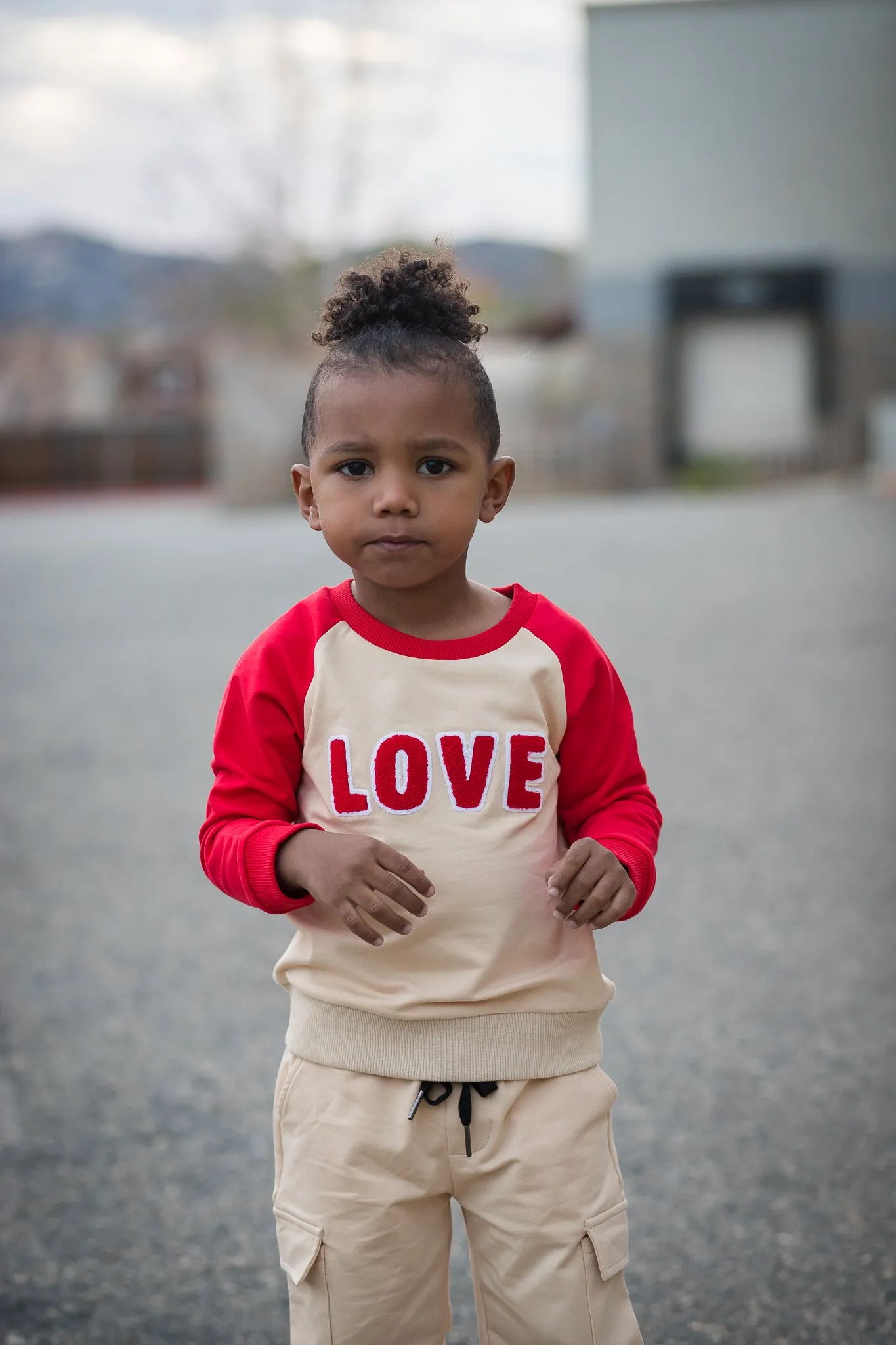 Khaki & Red LOVE Raglan Crewneck