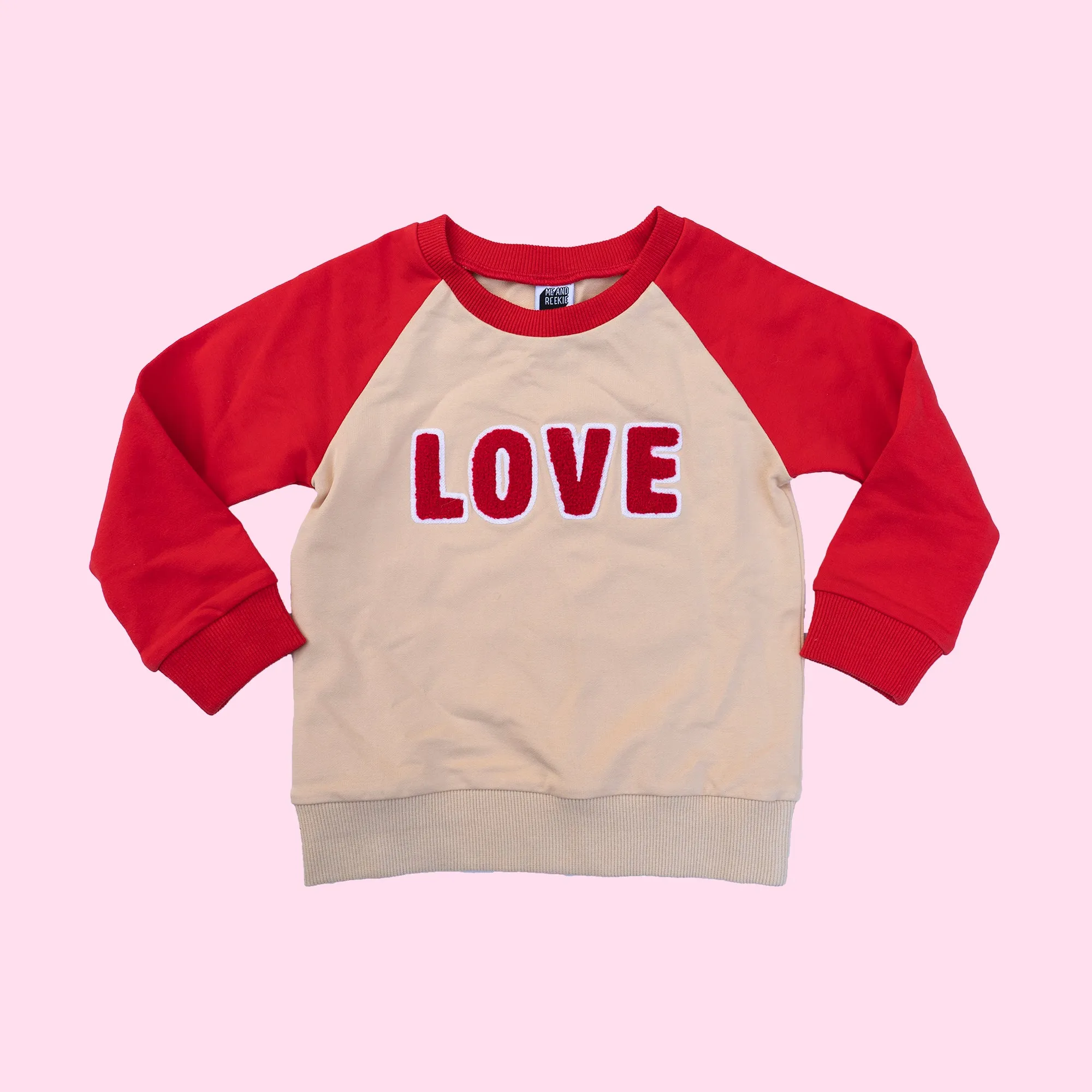 Khaki & Red LOVE Raglan Crewneck