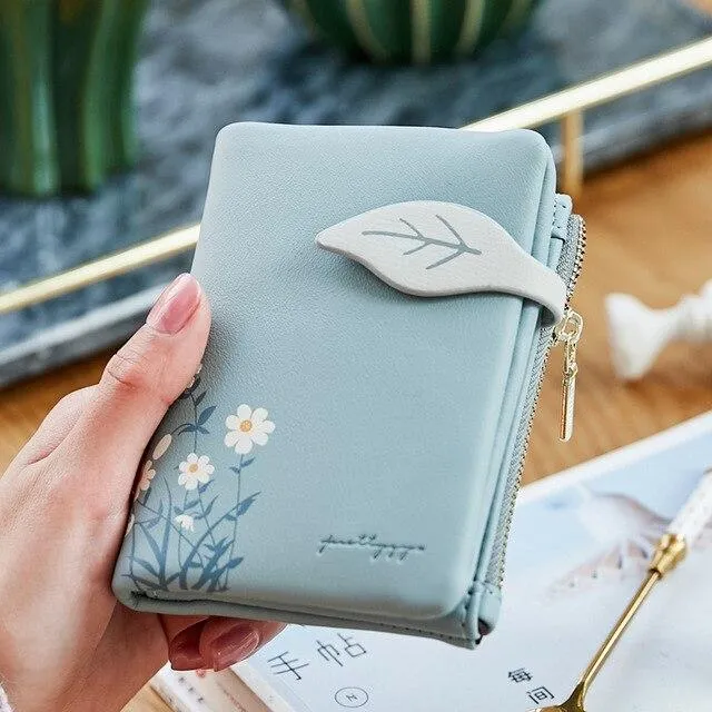 Leaves Small Wallet Women Hasp Zipper Purse Soft Pu Leather Ladies Wallet Card Holder Mini Girl Purse Clutch