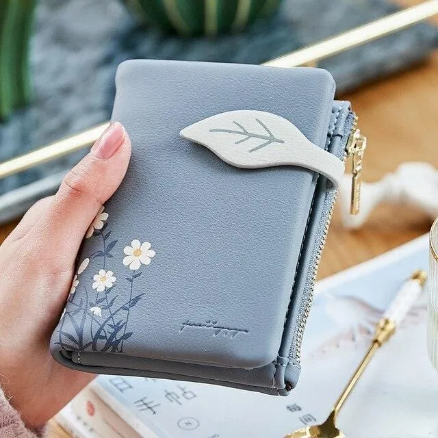 Leaves Small Wallet Women Hasp Zipper Purse Soft Pu Leather Ladies Wallet Card Holder Mini Girl Purse Clutch