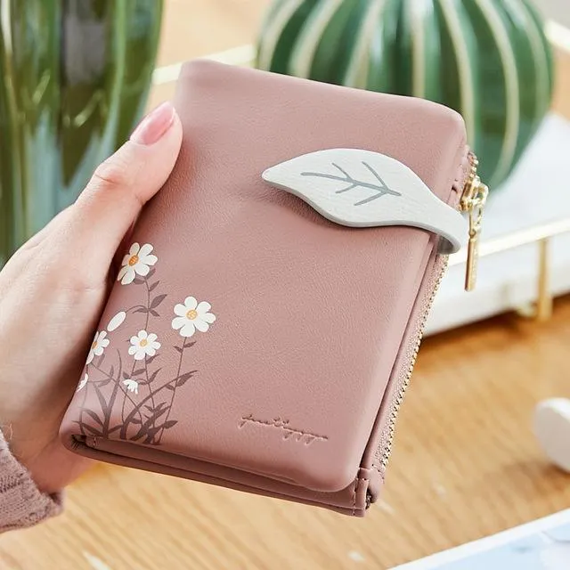 Leaves Small Wallet Women Hasp Zipper Purse Soft Pu Leather Ladies Wallet Card Holder Mini Girl Purse Clutch