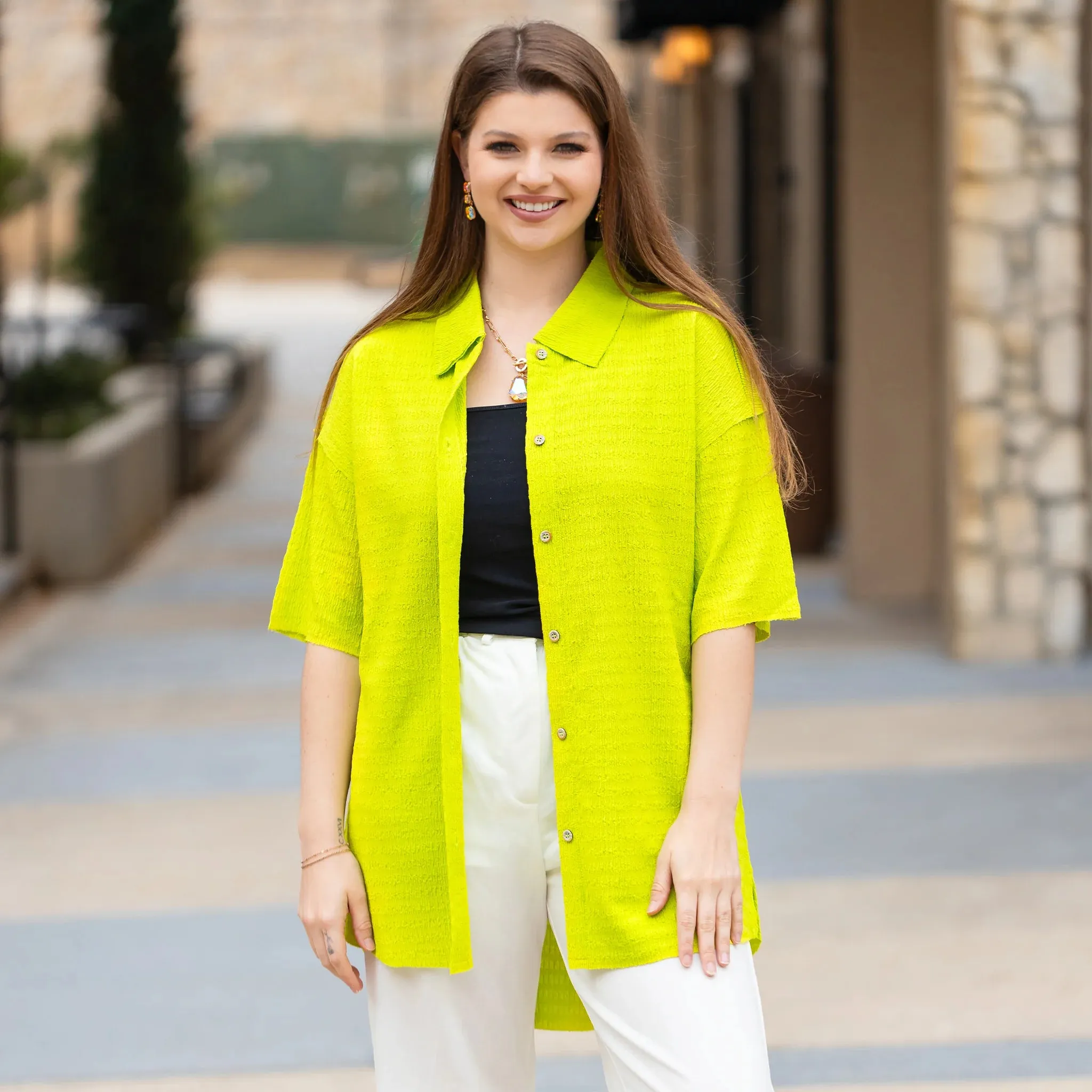 Lime Textured button up shirt