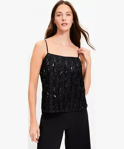 Loft Sequin Fringe Square Neck Cami