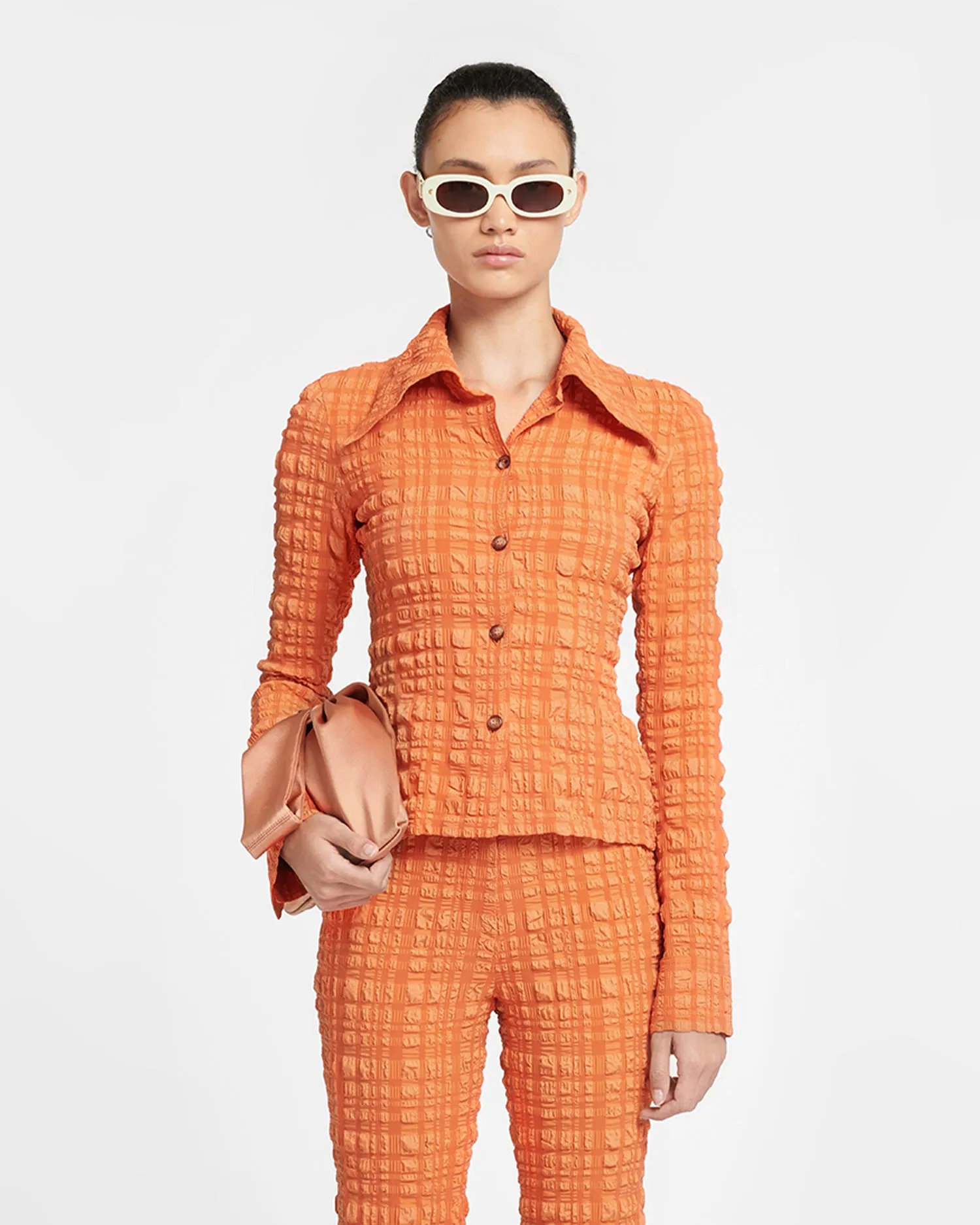 Lotte - Checked Seersucker Shirt - Sunset Orange