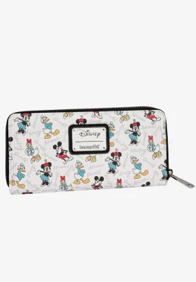 Loungefly x Disney Women's Mickey Minnie Donald Daisy Zip Around Clutch Wallet