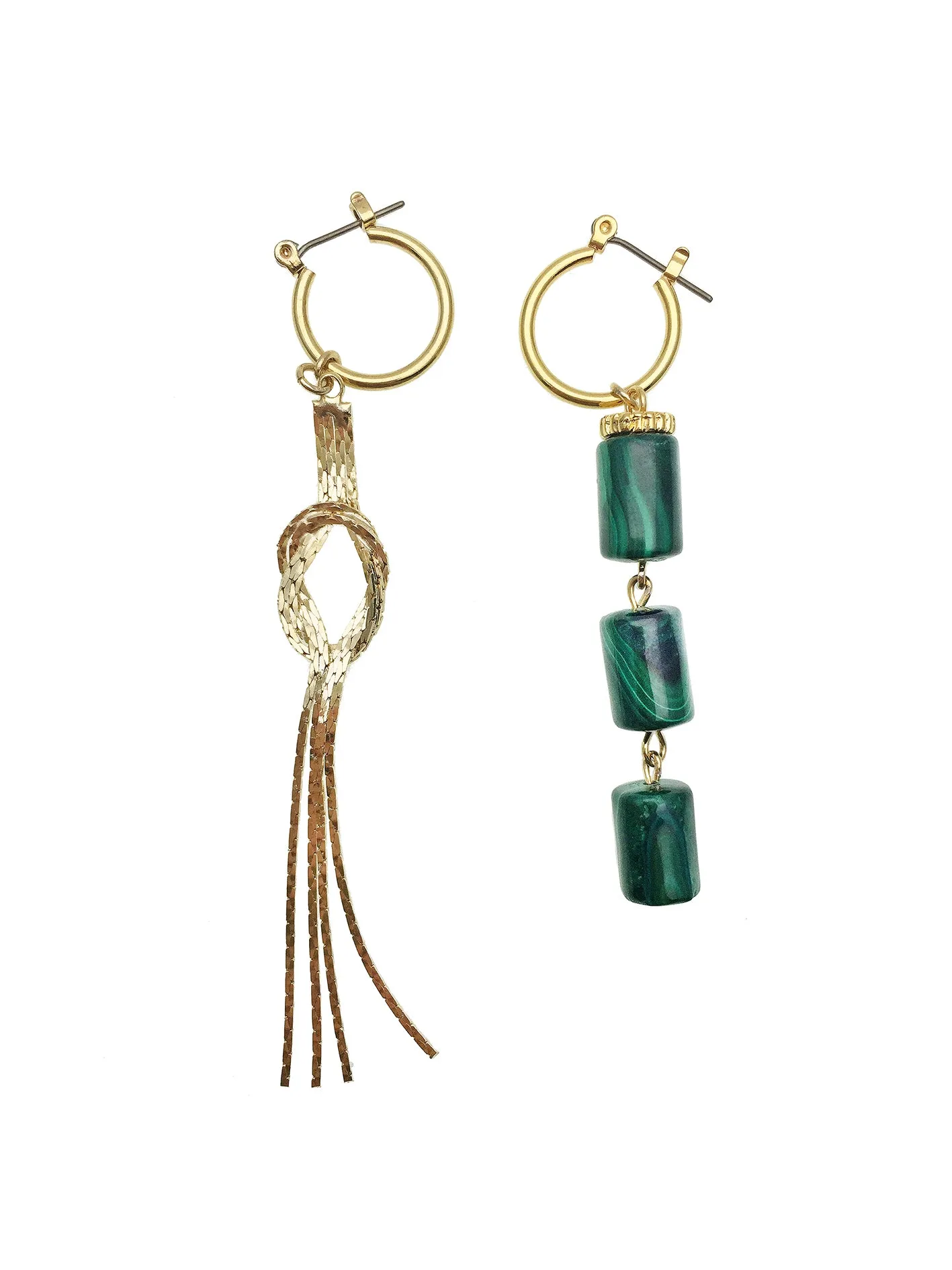 Malachite & Metal Fringe Asymmetrical Earrings CE035