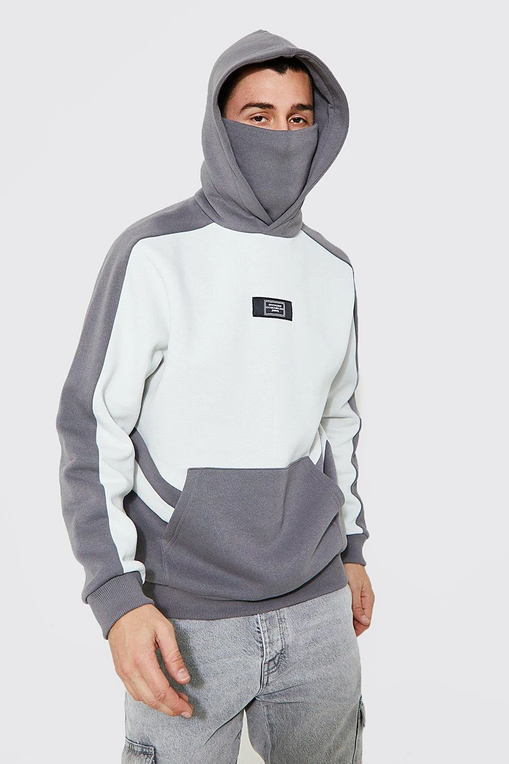 Man Colourblock Snood Hoodie