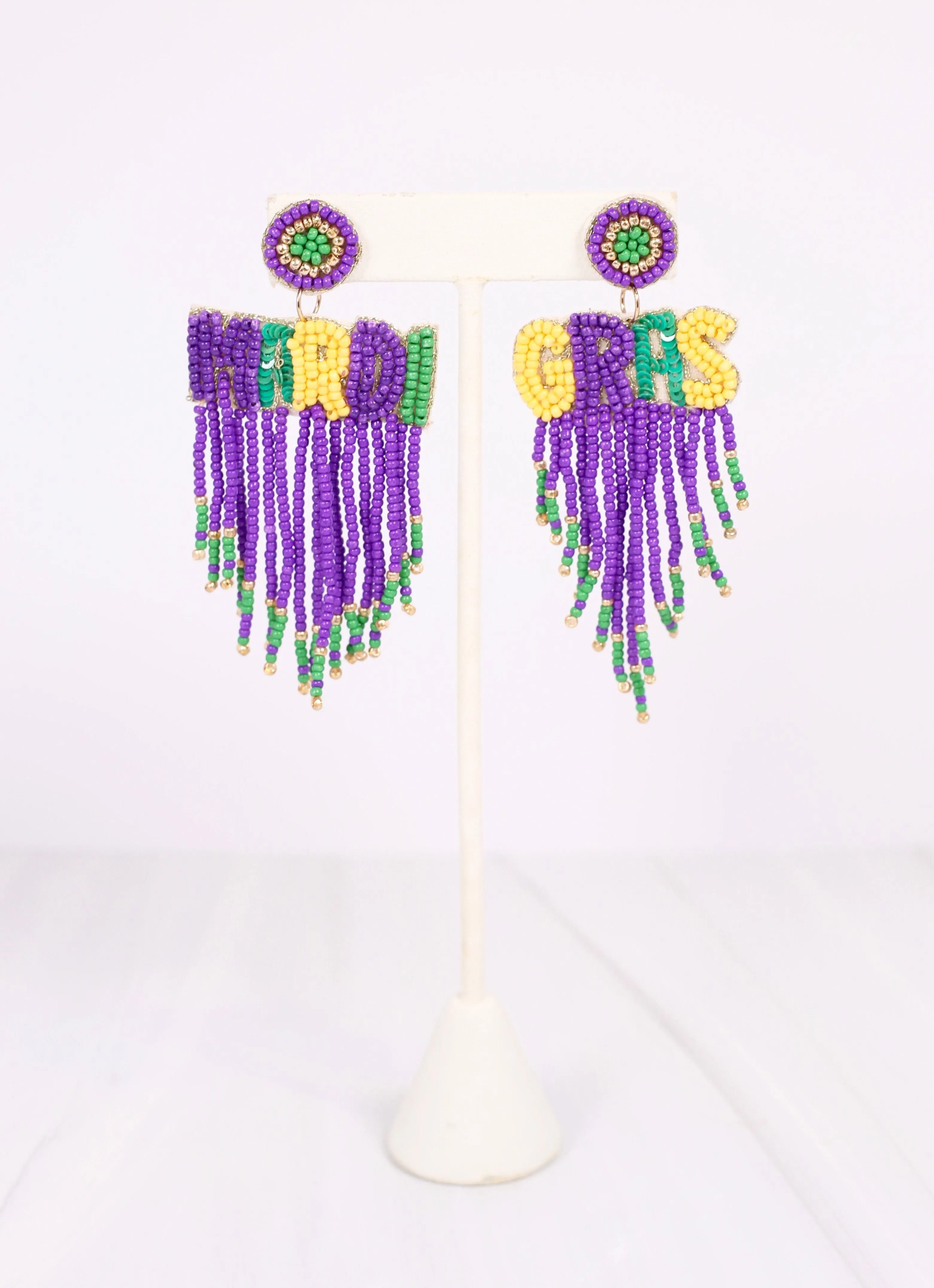 Mardi Gras Fringe Earring PURPLE MULTI