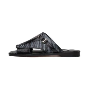 Mauri Aloha 1406/1 Men's Shoes Multi Gray & Black Exotic Ostrich Leg / Balera Leather Slip-on Sandals (MA5610)