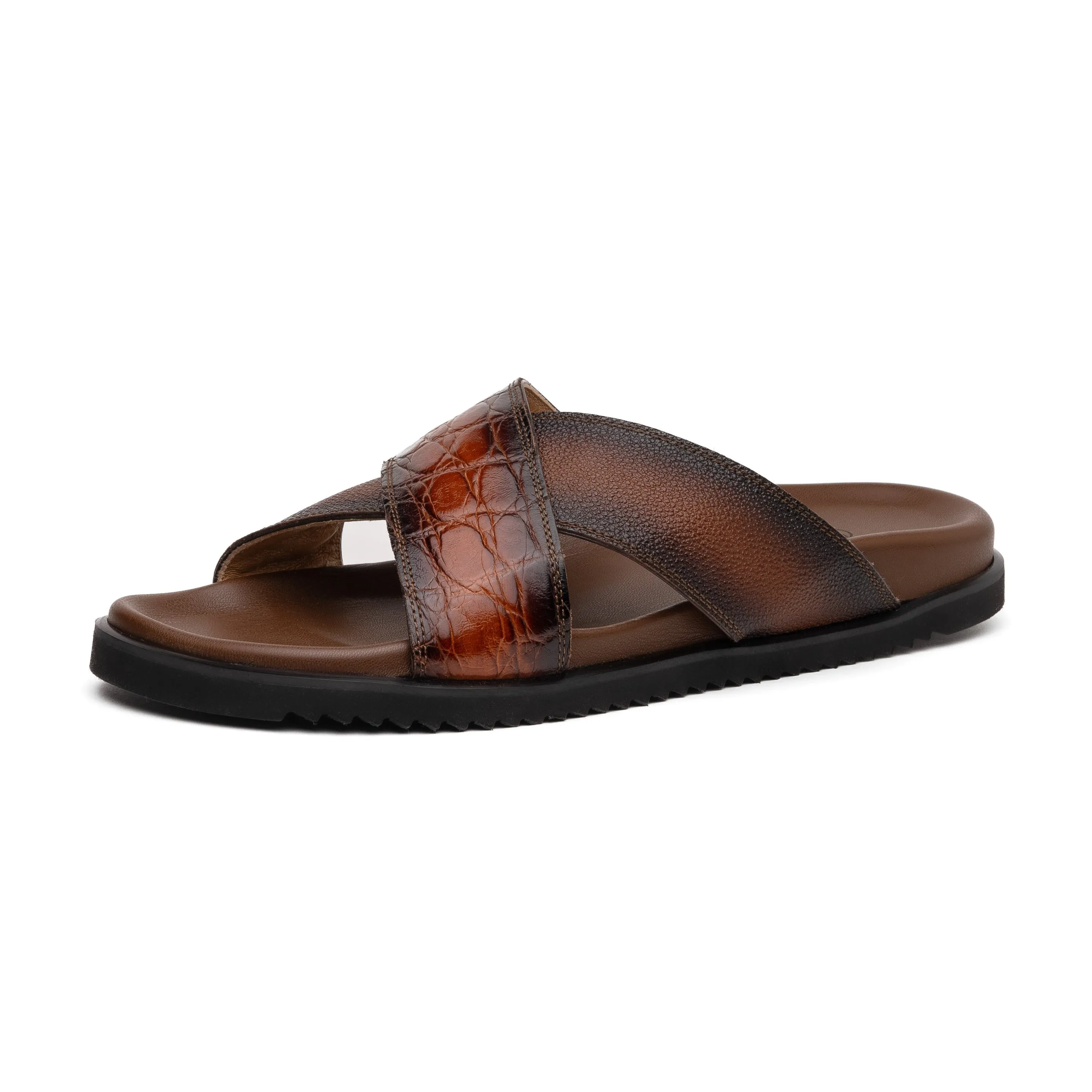 Mauri Coral 5134/6 Men's Shoes Cognac with T.Moro Exotic Alligator / Time Leather Slip-on Sandals (MA5607)