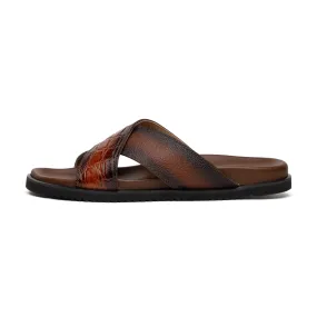 Mauri Coral 5134/6 Men's Shoes Cognac with T.Moro Exotic Alligator / Time Leather Slip-on Sandals (MA5607)