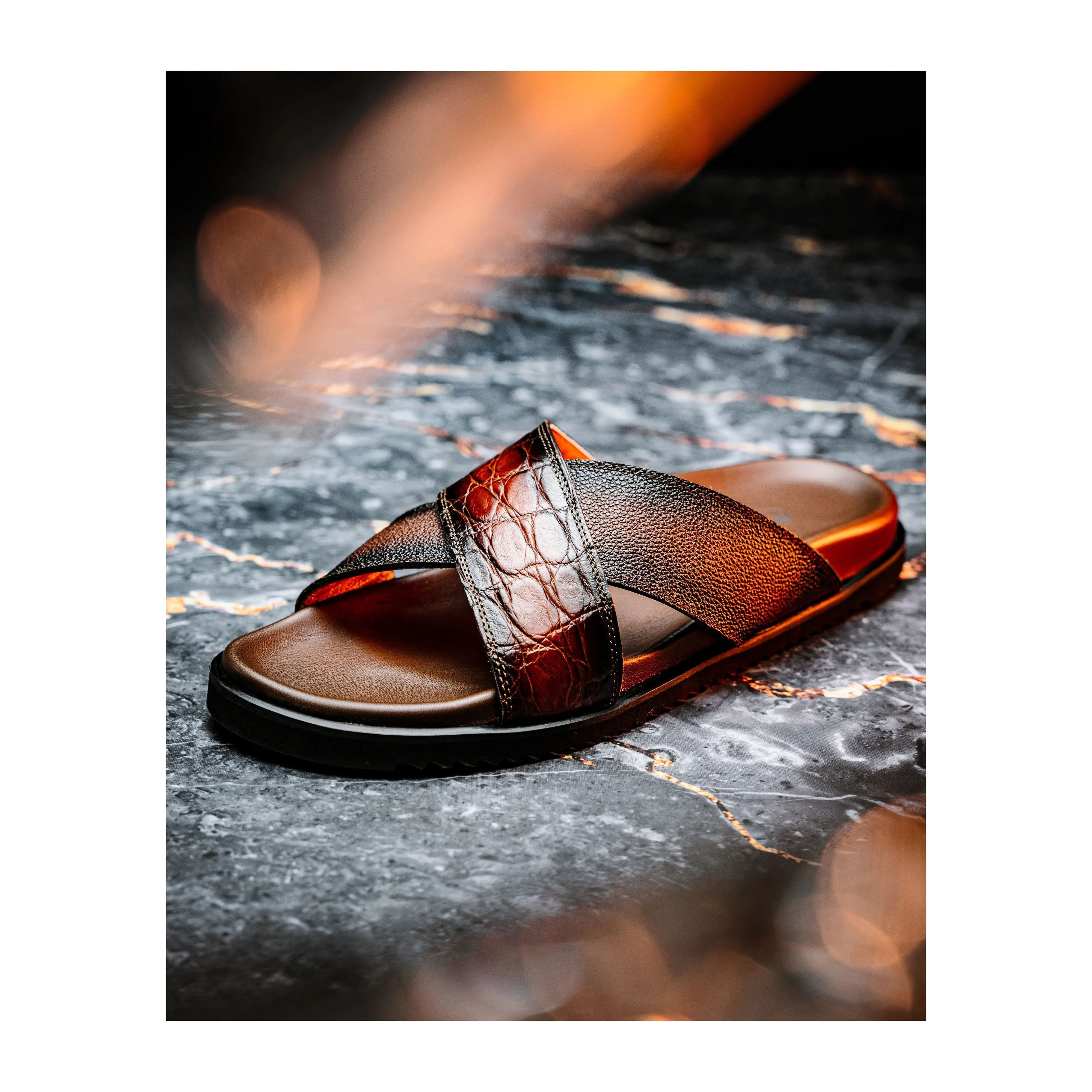 Mauri Coral 5134/6 Men's Shoes Cognac with T.Moro Exotic Alligator / Time Leather Slip-on Sandals (MA5607)