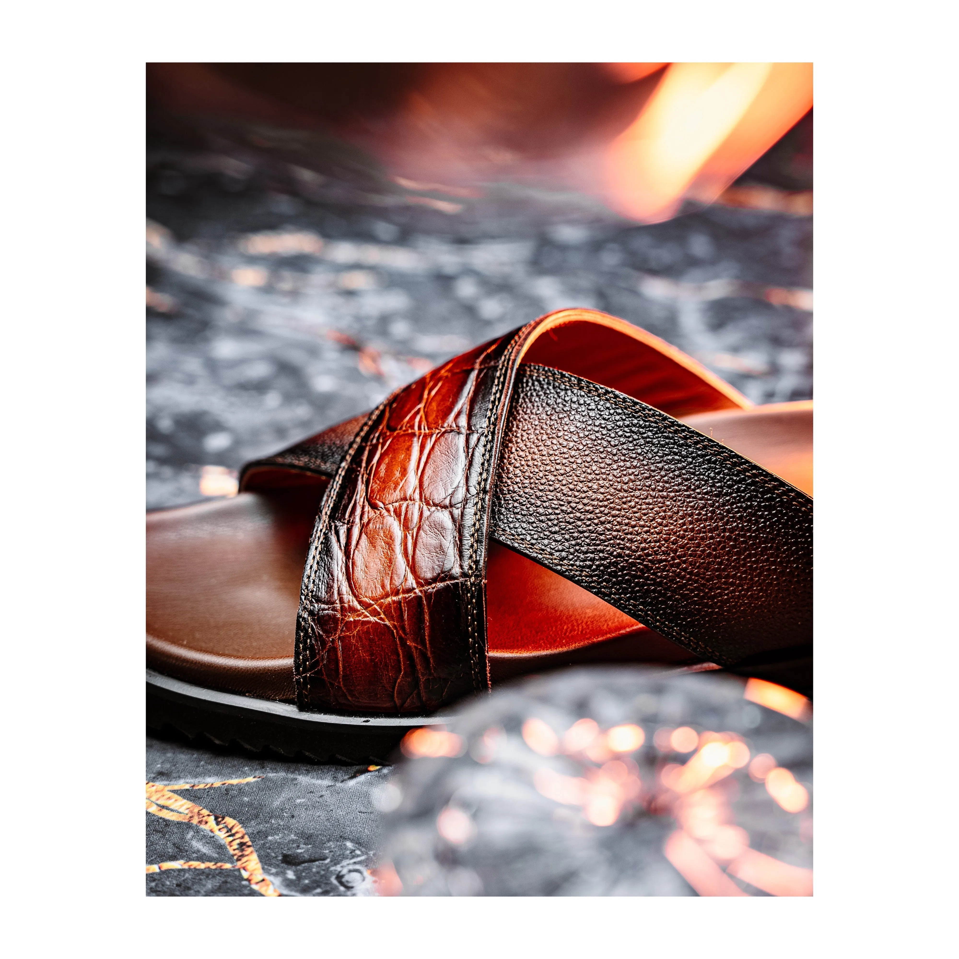 Mauri Coral 5134/6 Men's Shoes Cognac with T.Moro Exotic Alligator / Time Leather Slip-on Sandals (MA5607)