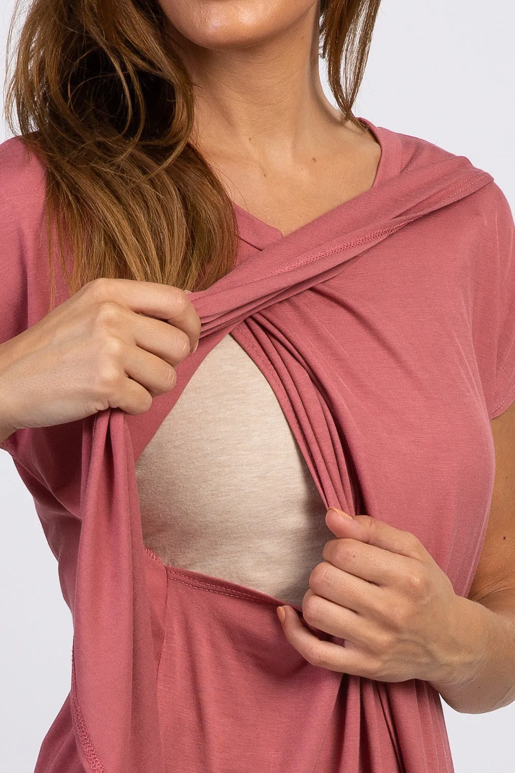 Mauve Layered Wrap Front Nursing Top