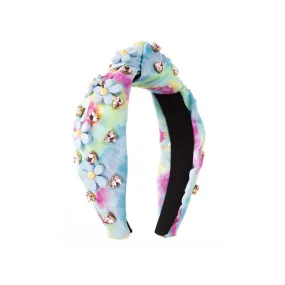 Mavi Bandz - Daisy Rhinestone Tie Dye Blue Jewel Headband - Spring